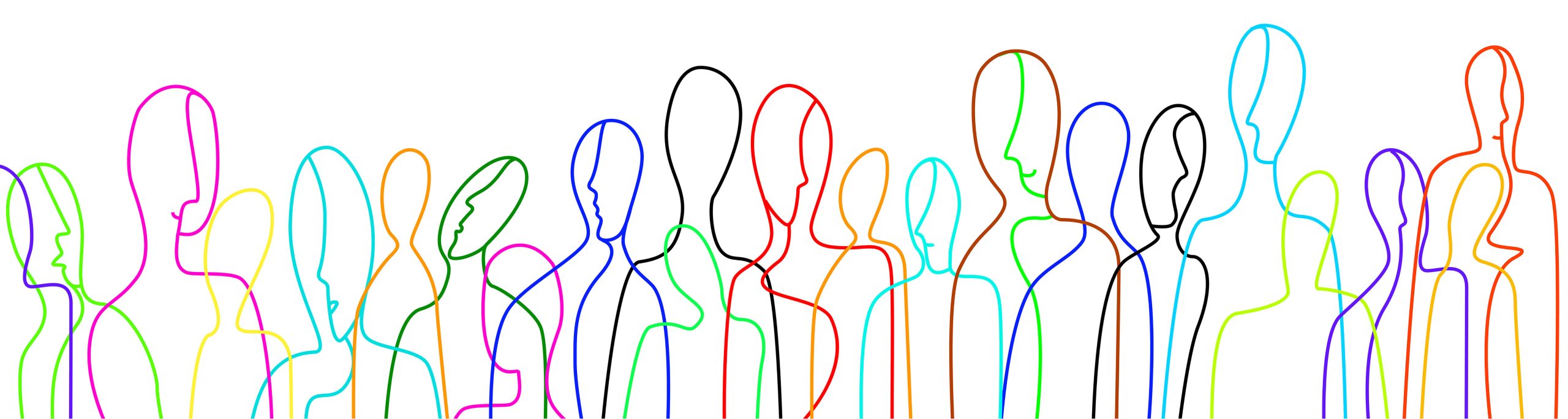 crowd of people in modern creative style, people are different concept, crowd of vivid colored people on the white background, vector